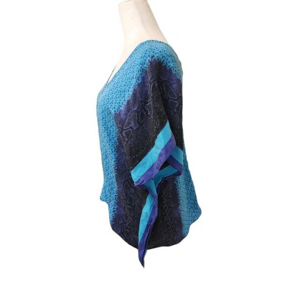 Guess Top Women's Large Blue Green Animal Cheetah Alligator Print Flowy Light - Picture 3 of 9